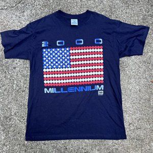 Vintage 2000 Have A Nice Millennium T-shirt Navy Blue Smiley Face Short Sleeve
